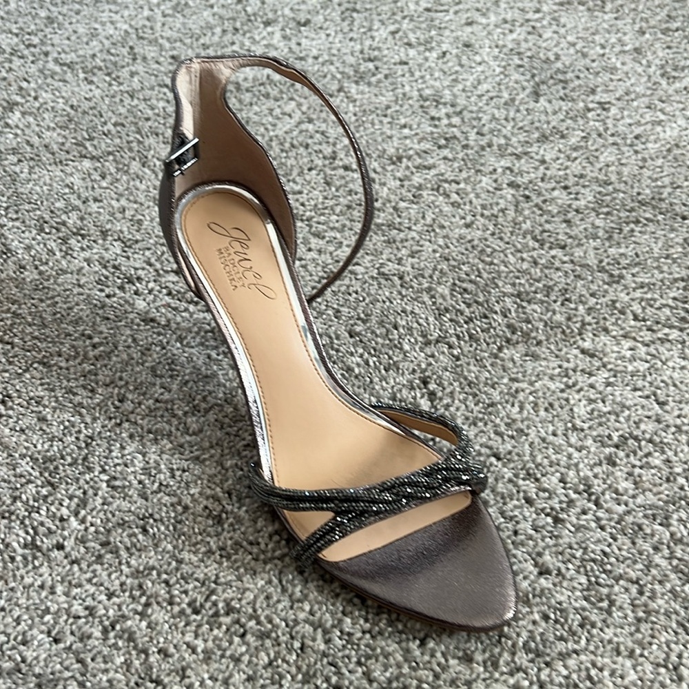 Badgley Mishka bronze jeweled heels. Size 8 1/2